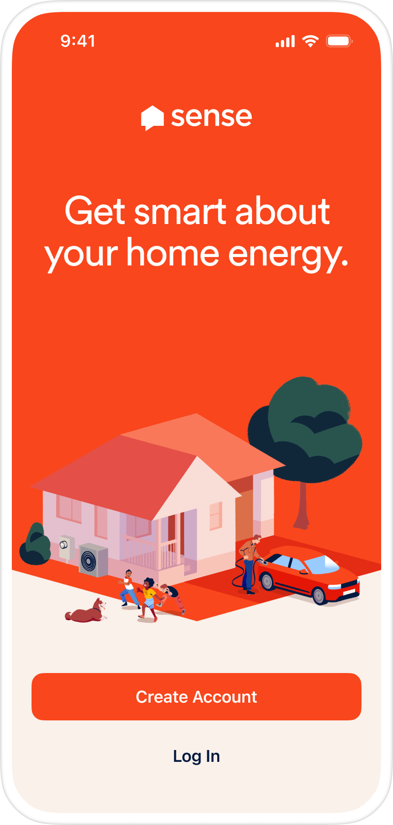 Screenshot: A welcome screen for Sense, with the headline 'Get smart about your home energy.'